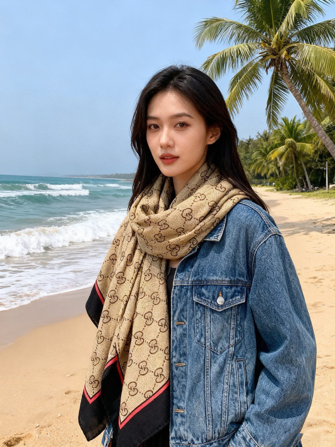 Gucci~140双面丝绒披肩马衔扣细节和GG图案以精致色调匠心呈献，意在向品牌与马术世界的深厚渊源致敬