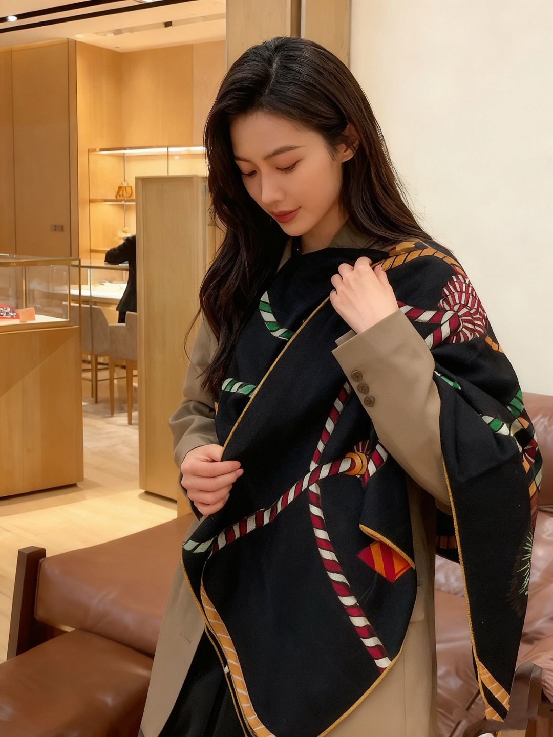 羊绒新款🆕👏👏买了都说好看‼️推荐💕爱马仕双面同色羊绒方巾【双面同色140】，顶级工艺超值‼️爱马仕专柜