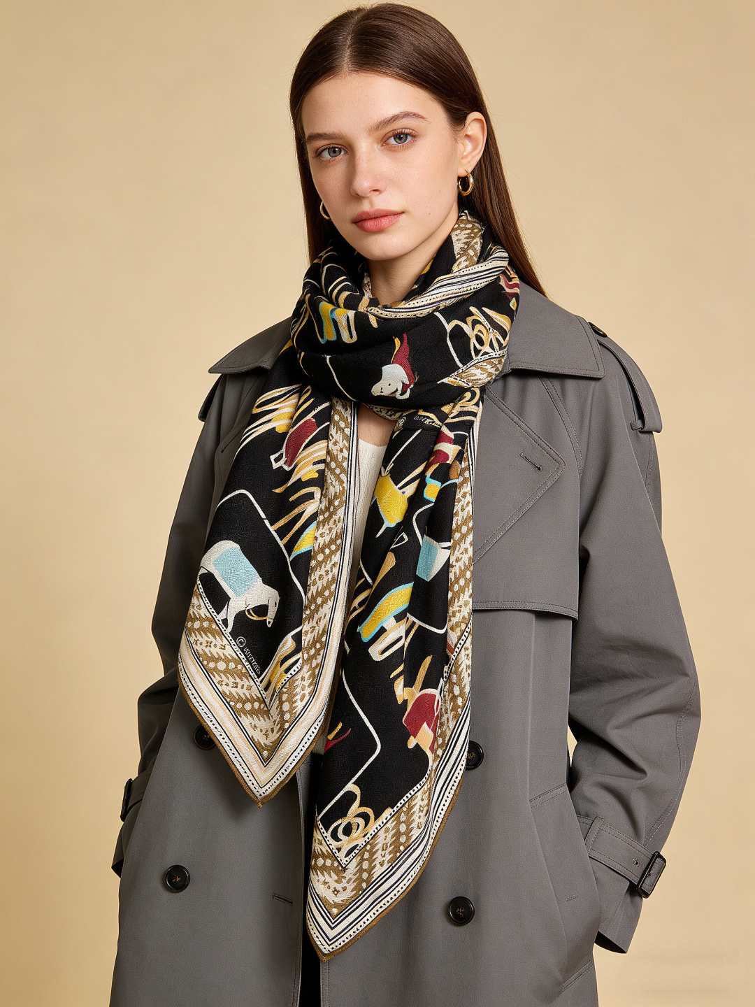 ✨✨【双面同色 丝毛款】H家羊绒新款 买了都说好看‼️推荐💕【骏马披挂 140】羊绒方巾‼️H家ZG爆款