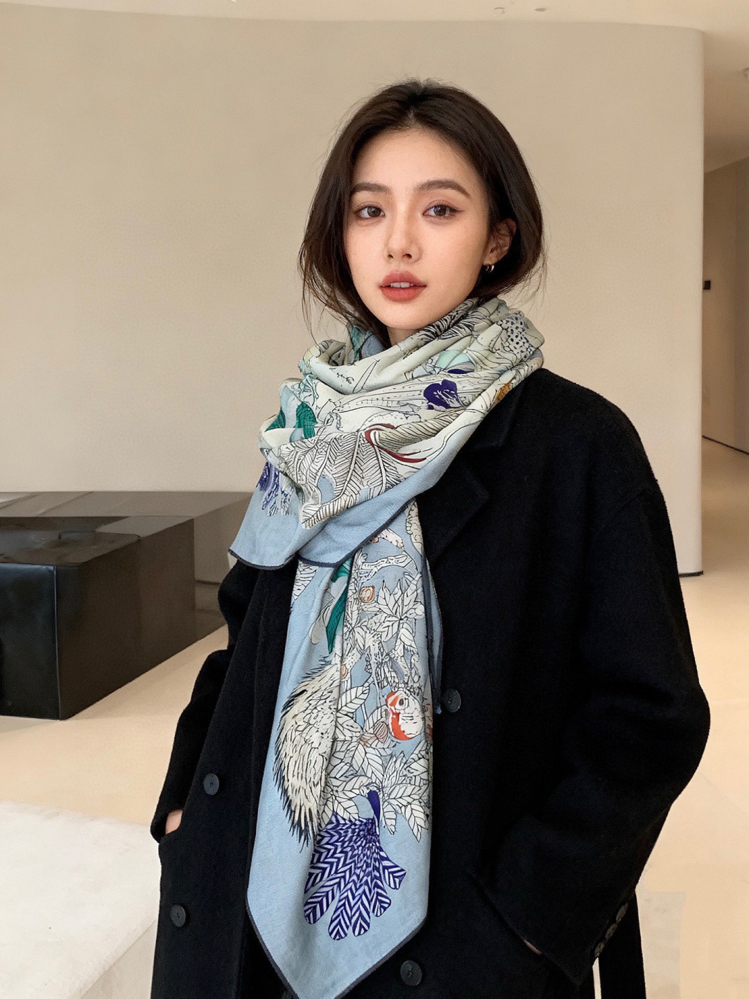 羊绒新款🆕👏买了都说好看‼️推荐💕爱马仕双面同色羊绒方巾，【奇珍乐园双面同色140】顶级工艺超值‼️爱马