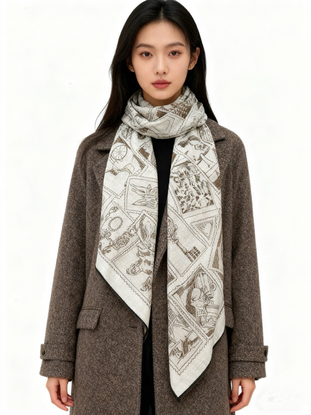 💟2025年秋冬抢先 上新💞【双面同色丝绒方巾】手工卷边山羊绒和真丝混纺披肩（70%山羊绒，30%桑蚕丝