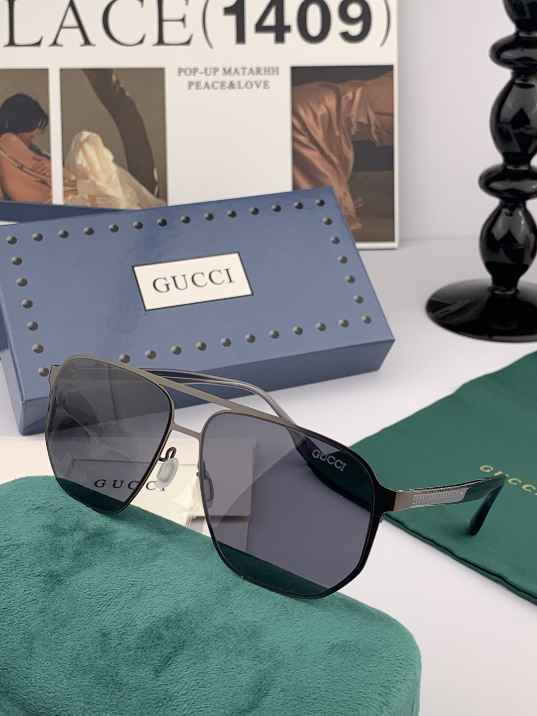 GUCCI 男款炫彩飞行员偏光太阳镜 ❤️材质：高清尼龙加厚卡槽高清偏光镜片 🌹无边框镜架💕颜👍型号：G