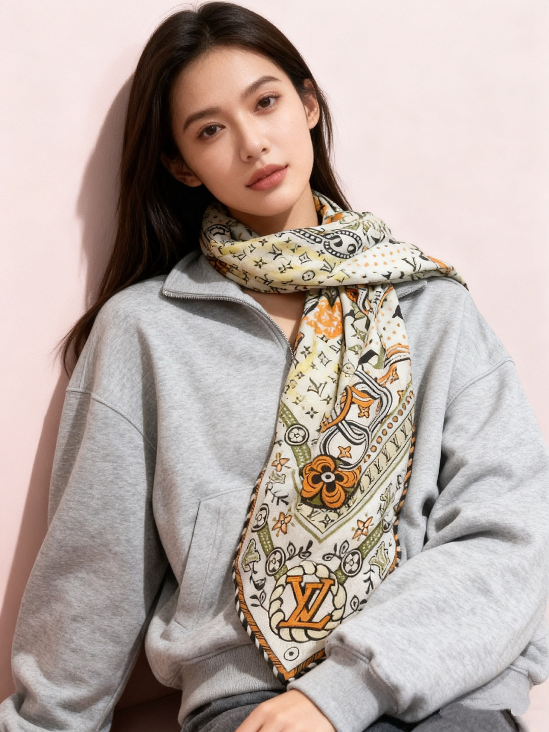 LV x TM 140披肩【140顶级丝绒双面同色披肩】本款LVxTMMonogram Multicol