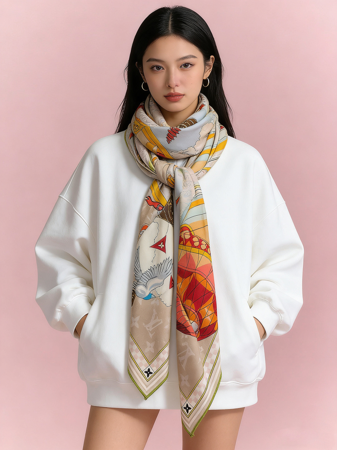 LV x TM 140披肩【140顶级丝绒双面同色披肩】本款LVxTMMonogram Multicol