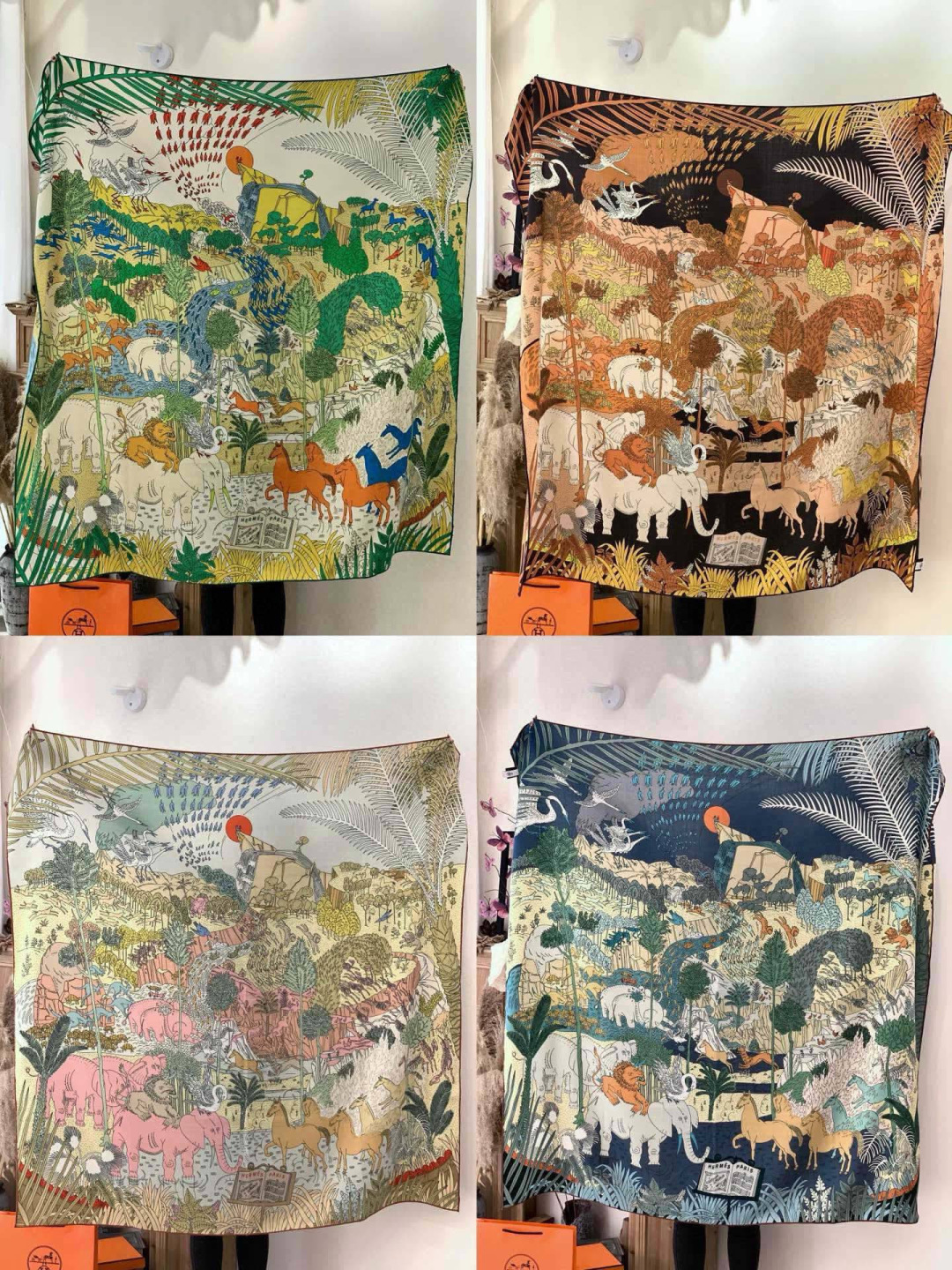 爱马仕～秋冬搭配利器❗️顶级双面同色真丝羊绒披肩！！1条等于2条】点睛精彩，图案和配色都超级喜欢，又一款