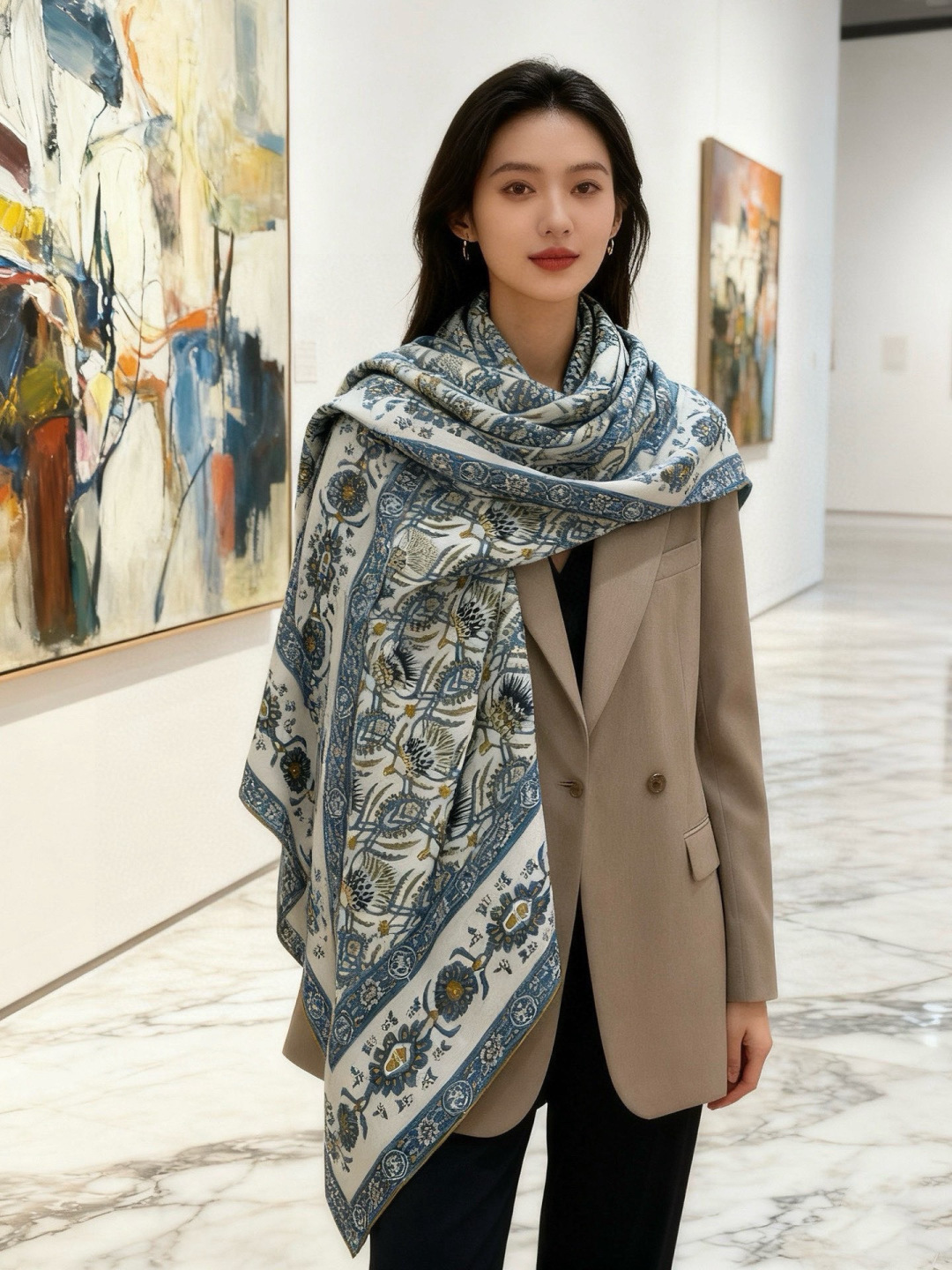 💟2025年 ETRo 秋冬抢先 上新💞【双面同色丝绒方巾】手工卷边山羊绒和真丝混纺披肩（70%山羊绒，