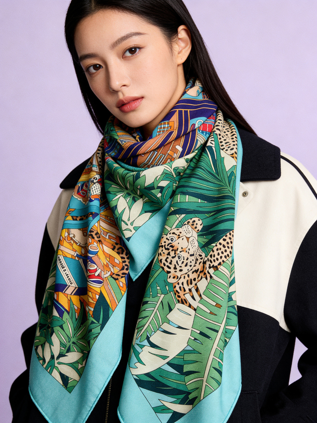 爱马仕新款双面同色 品名：十二花豹 面料：丝羊绒尺寸：140*140十二只花豹享受惬意休憩的时光。它们慵