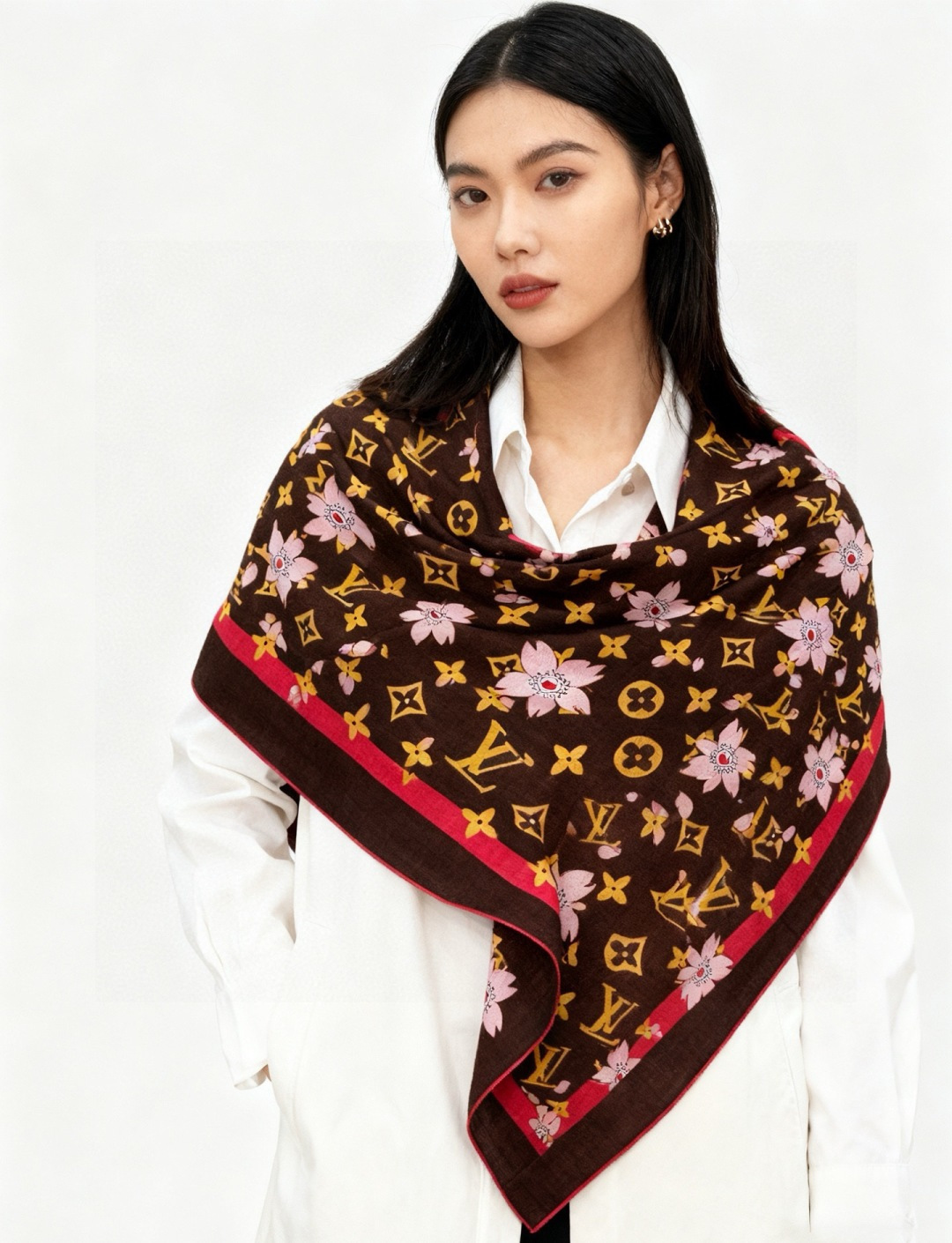 LV x TM MONOGRAM CHERRY BLOSSOM 【140顶级丝绒双面同色披肩】本款丝绒披