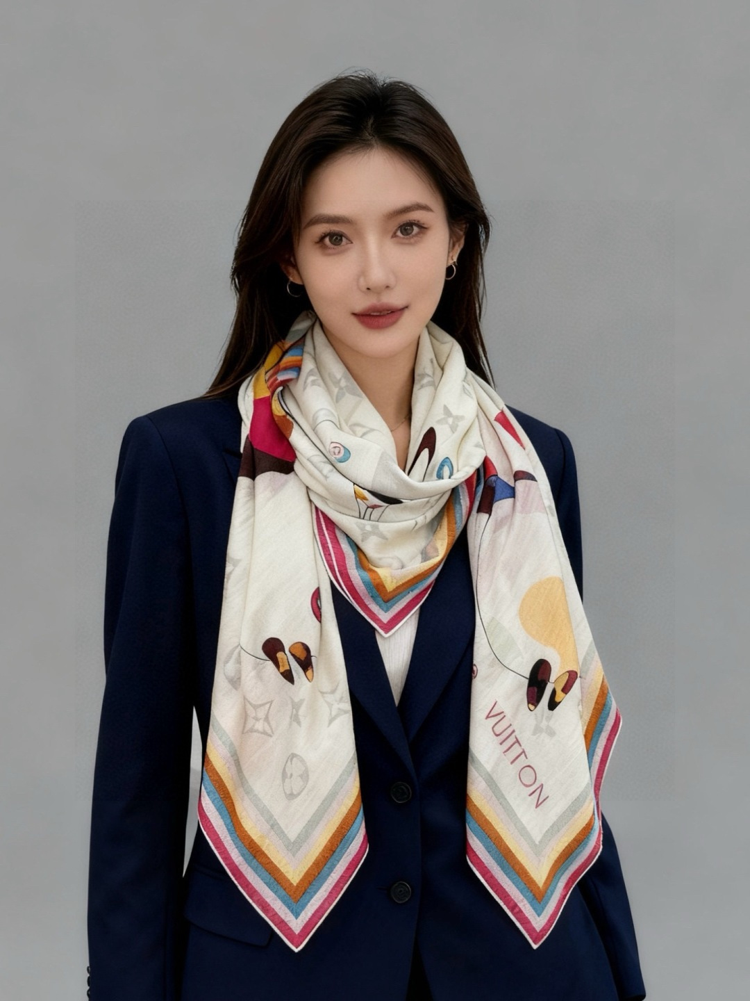 LV x TM SUPERFLAT 140丝绒方巾【140真丝羊绒双面同色披肩】LV x TM Mono