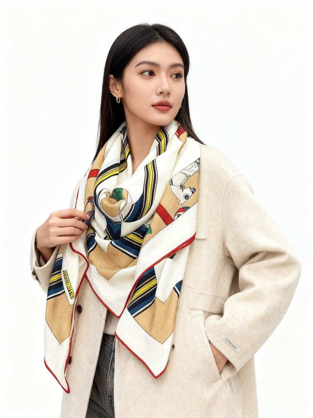 “金质马刺与骏马的披挂叠印版”披肩【140顶级丝毛双面同色】手工卷边30%桑蚕丝70%羊毛这款迷人的14