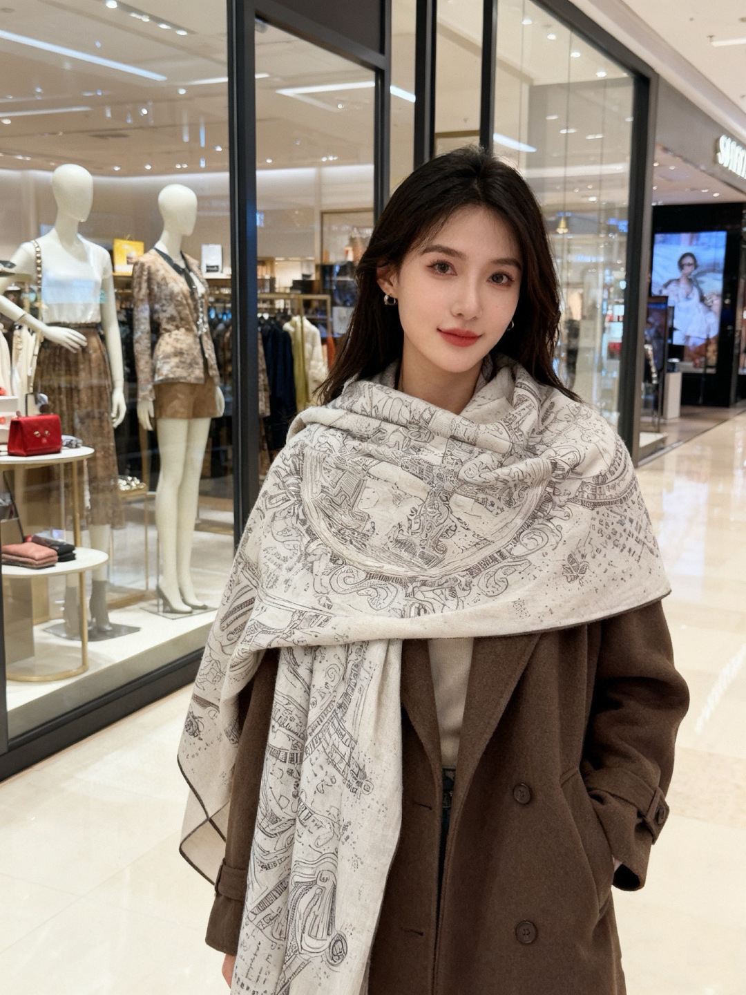 “正在接通中”140方巾～Hermes 手工卷边丝绒方巾（30%桑蚕丝70%羊绒）这款爱马仕的经典单品展