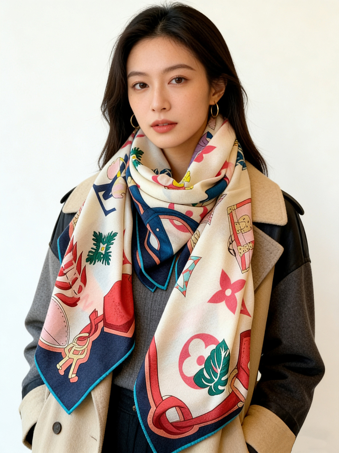 LV x TM 140披肩【140顶级丝绒双面同色披肩】本款LVxTMMonogram Multicol