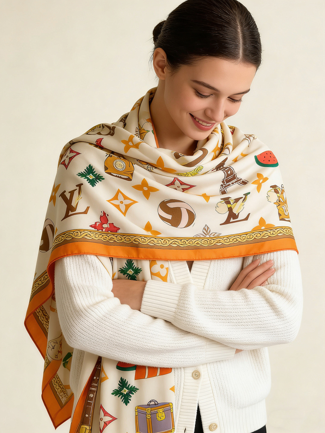 LV x TM 140披肩【140顶级丝绒双面同色披肩】本款LVxTMMonogram Multicol