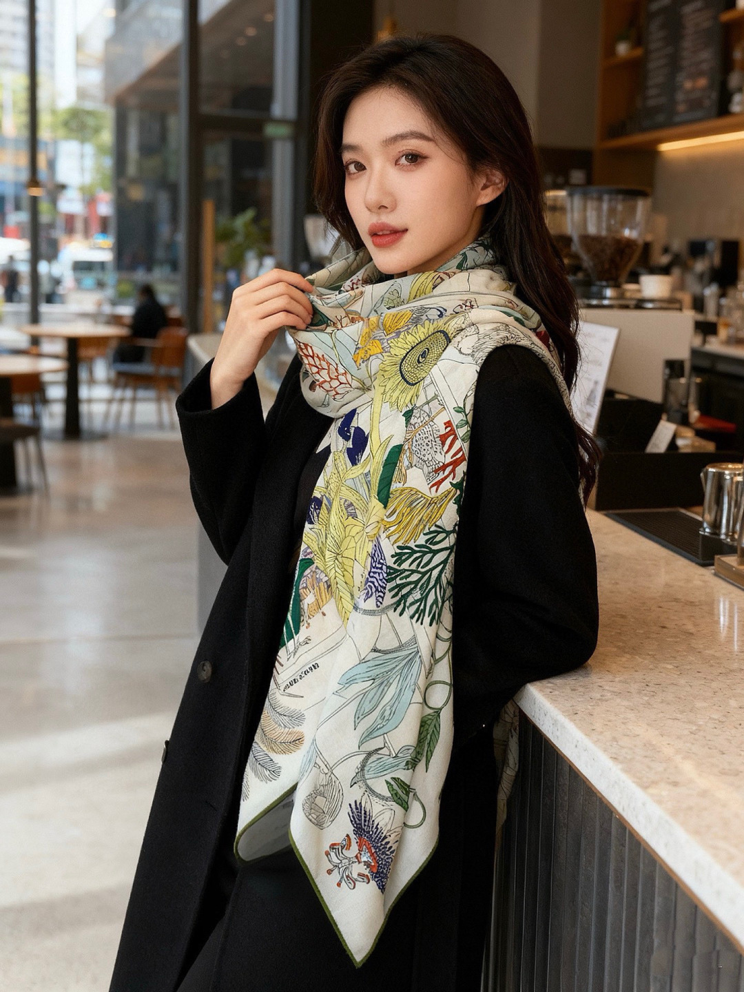 羊绒新款🆕👏买了都说好看‼️推荐💕爱马仕双面同色羊绒方巾，【奇珍乐园双面同色140】顶级工艺超值‼️爱马