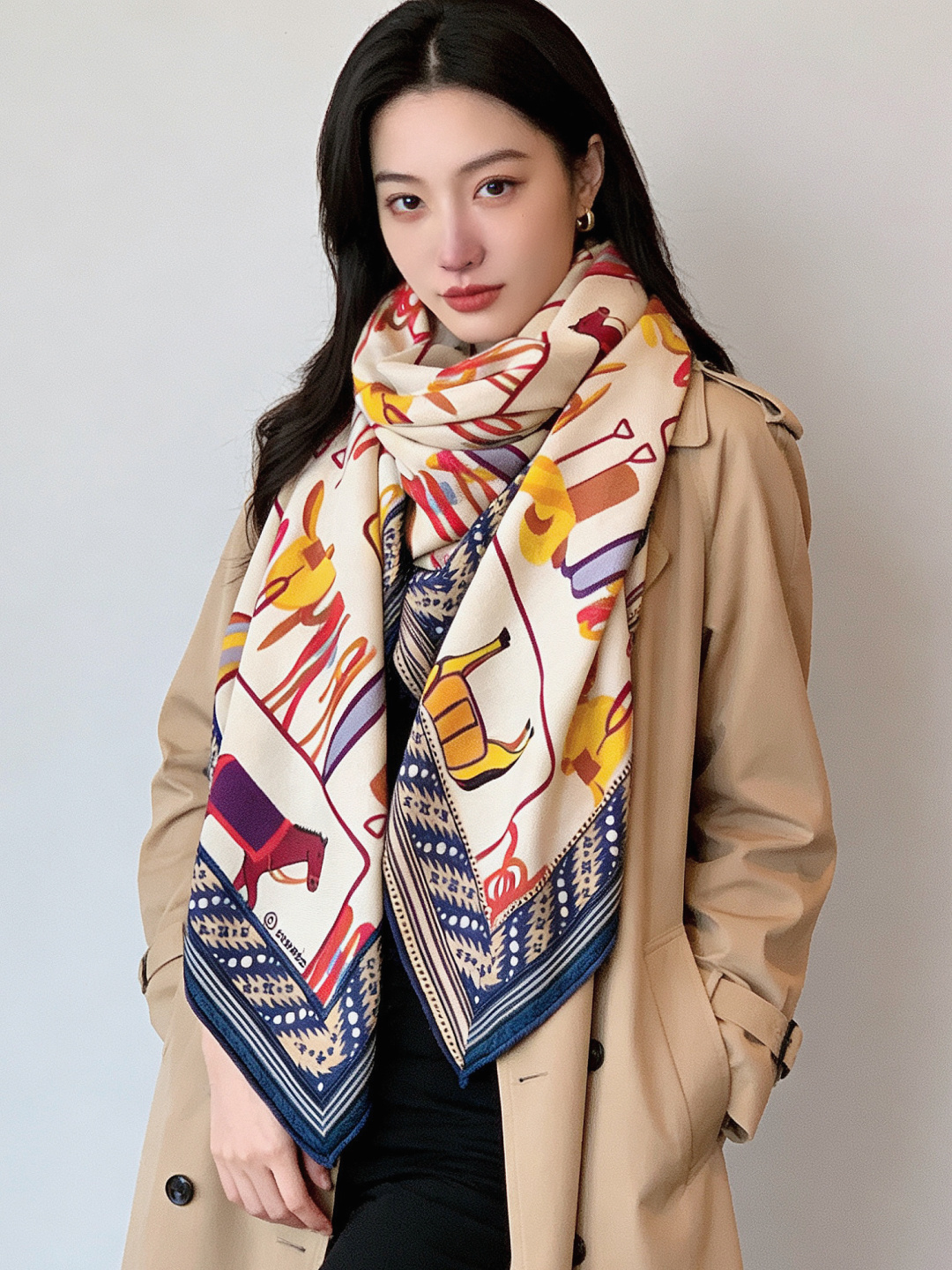 ✨✨【双面同色 丝毛款】H家羊绒新款 买了都说好看‼️推荐💕【骏马披挂 140】羊绒方巾‼️H家ZG爆款