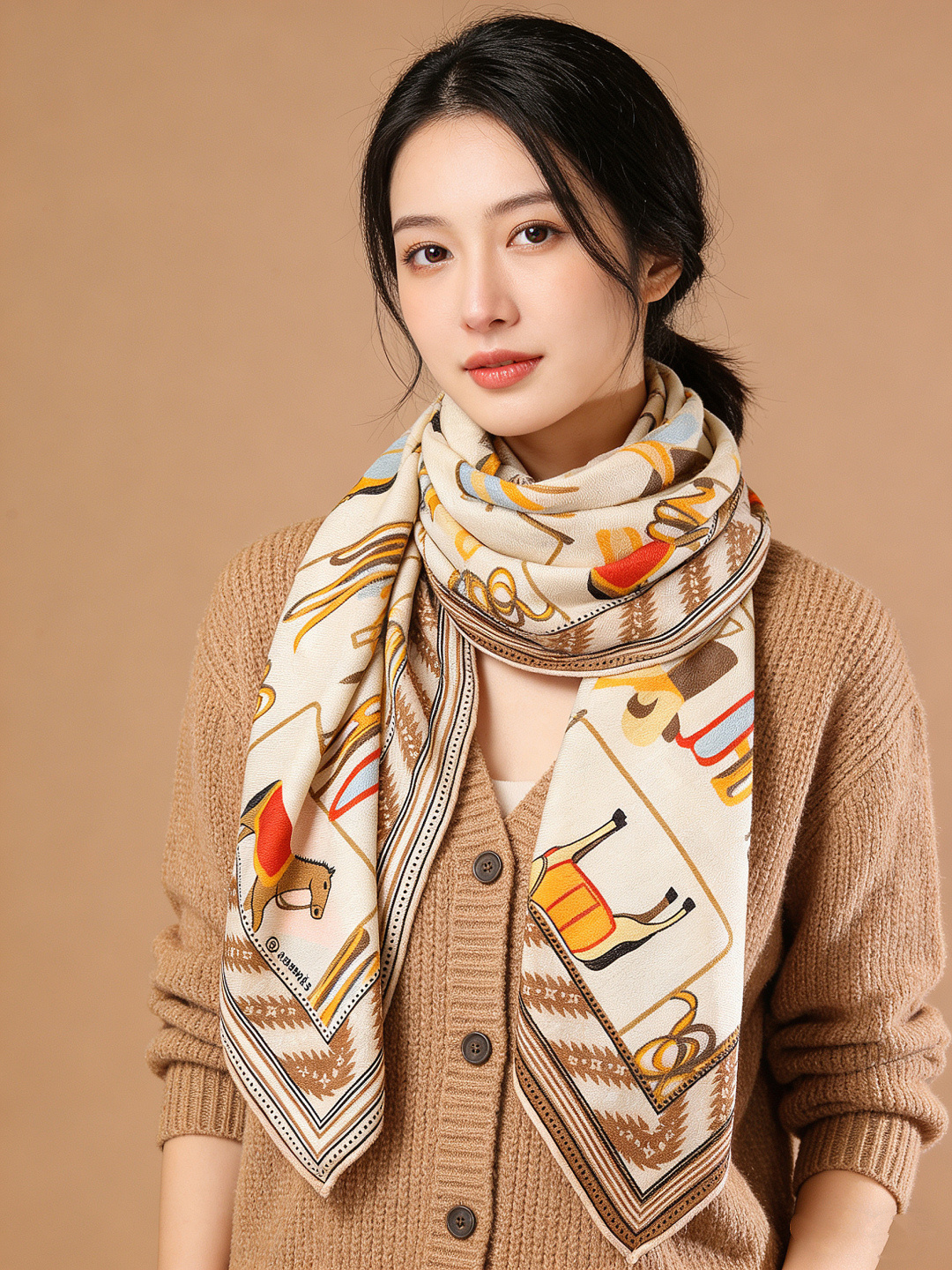 ✨✨【双面同色 丝毛款】H家羊绒新款 买了都说好看‼️推荐💕【骏马披挂 140】羊绒方巾‼️H家ZG爆款