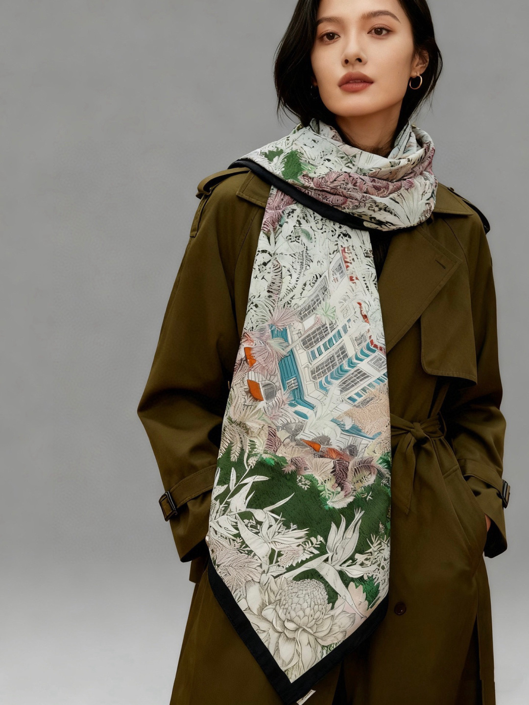 重磅推荐的140顶级丝绒双面异色披肩《回归自然》 披肩尺寸：140*140方巾 70%羊绒30%真丝这张