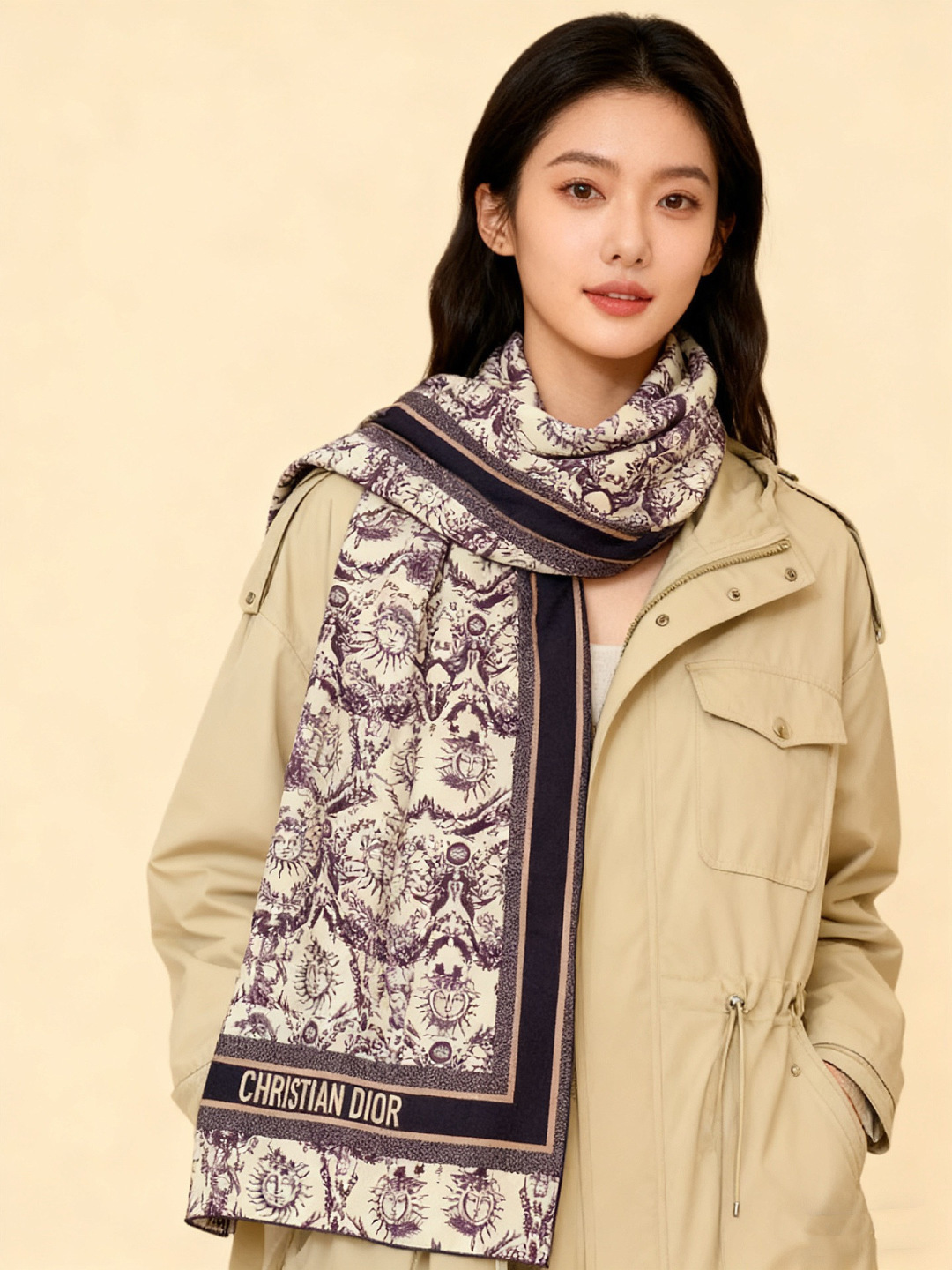 Dior 140丝绒双面同色印花披肩这款 Dior 丝绒披肩以彼得罗•鲁福（Pietro Ruffo）设