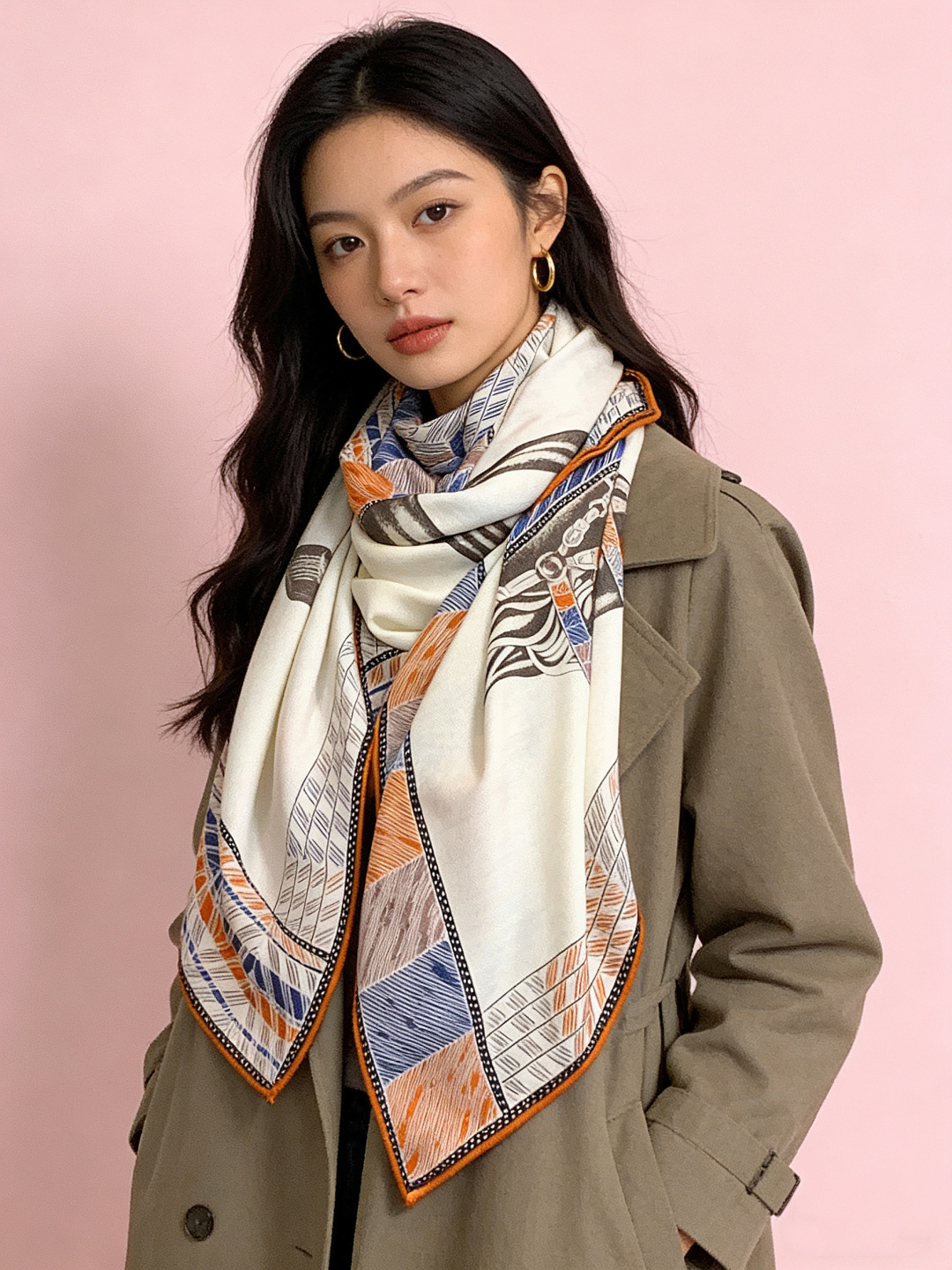 ✨✨【双面同色 丝毛款】H家羊绒新款 买了都说好看‼️推荐💕【骏马披挂 140】羊绒方巾‼️H家ZG爆款