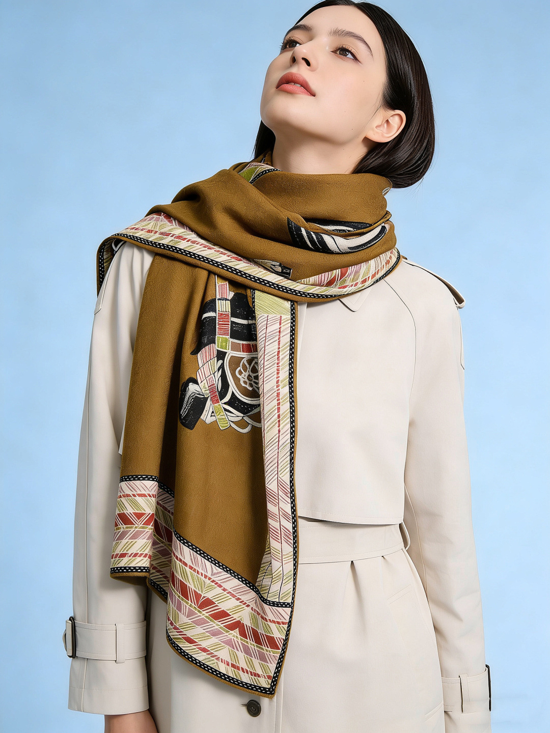 ✨✨【双面同色 丝毛款】H家羊绒新款 买了都说好看‼️推荐💕【骏马披挂 140】羊绒方巾‼️H家ZG爆款