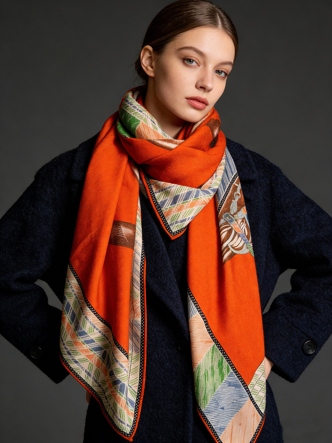 ✨✨【双面同色 丝毛款】H家羊绒新款 买了都说好看‼️推荐💕【骏马披挂 140】羊绒方巾‼️H家ZG爆款