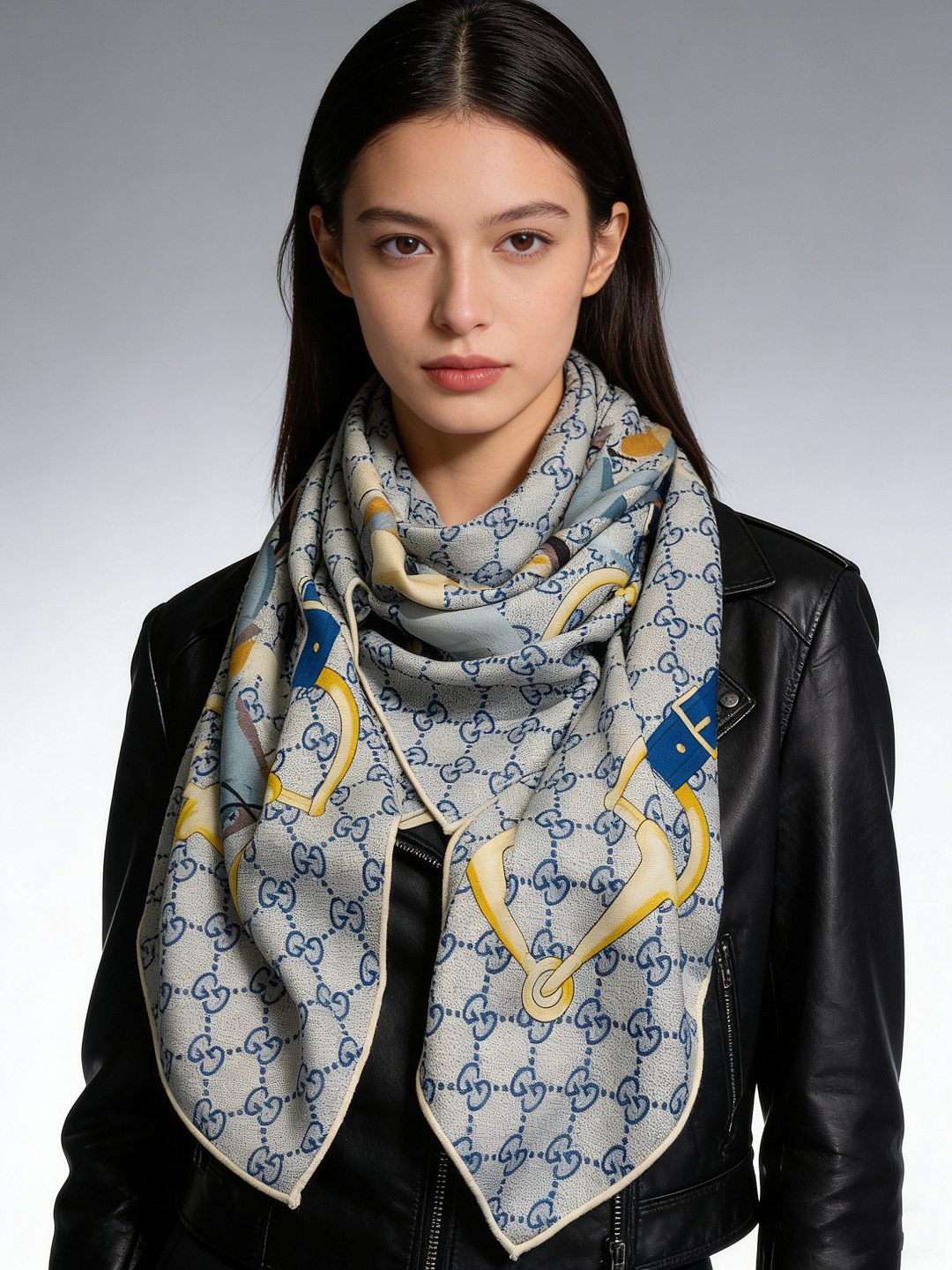 💟Gucci~140双面丝绒披肩马鞍细节和骑马图案以精致色调匠心呈献，意在向品牌与马术世界的深厚渊源致敬