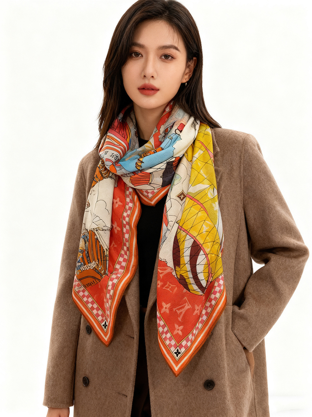 LV x TM 140披肩【140顶级丝绒双面同色披肩】本款LVxTMMonogram Multicol