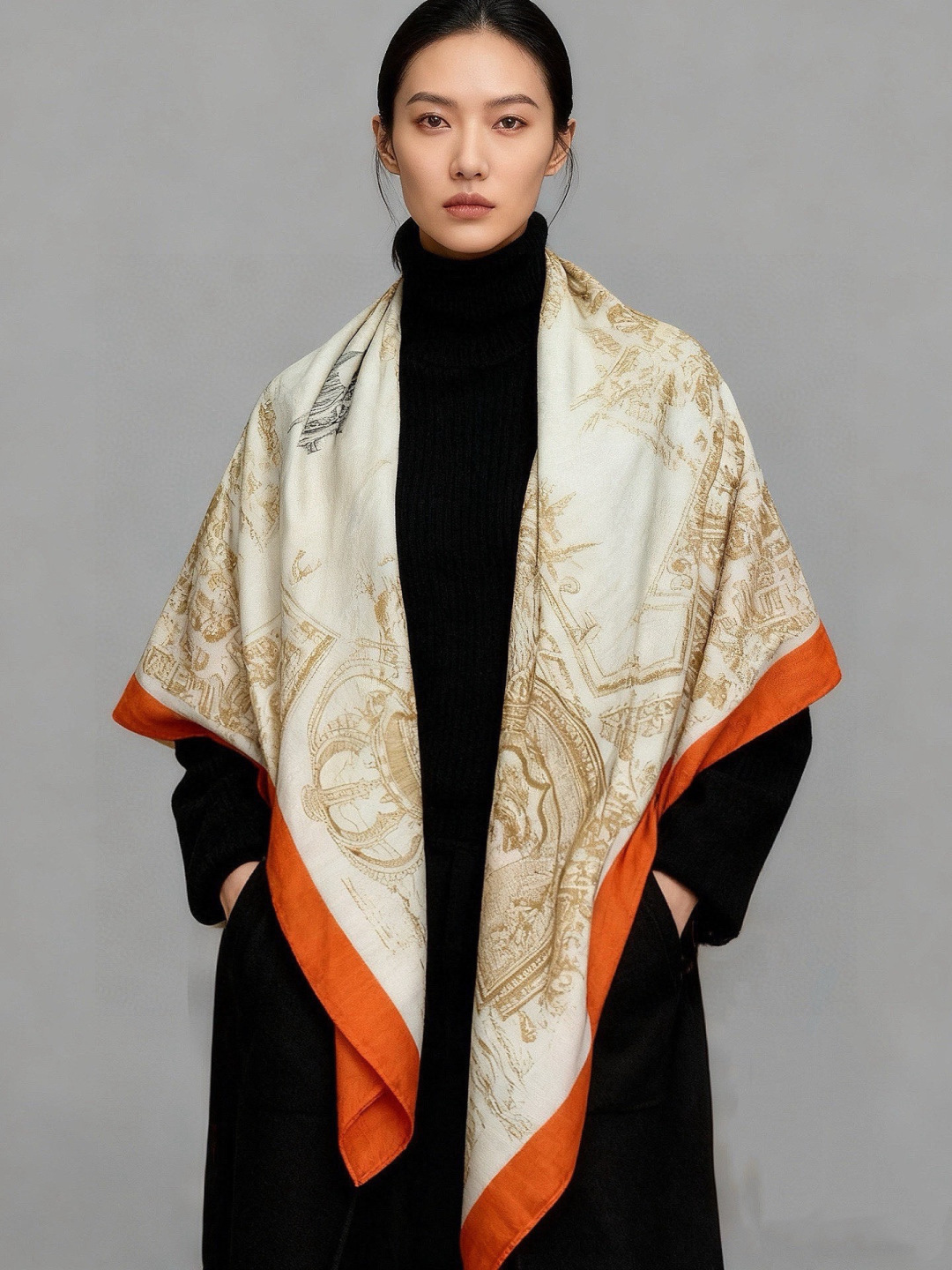 【140顶级丝羊绒双面同色披肩『骏马之城』！！超级气质！！】不仅美有其表，更有好品质与好细节的出彩内质！