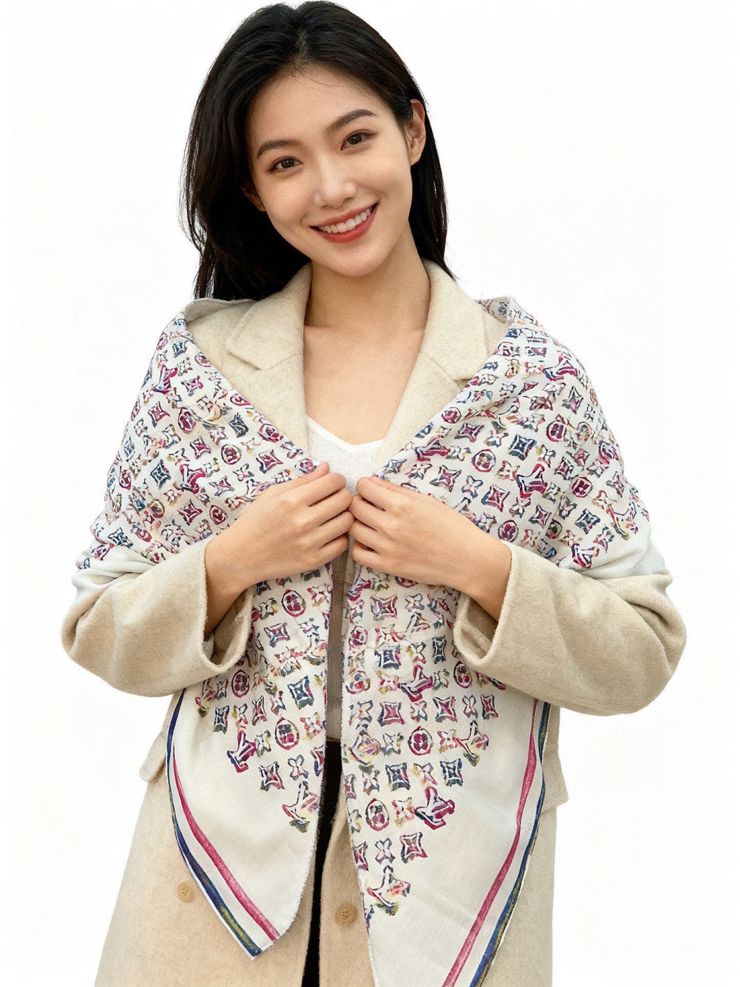 LV x TM 140披肩【140顶级丝绒双面同色披肩】本款LVxTMMonogram Multicol