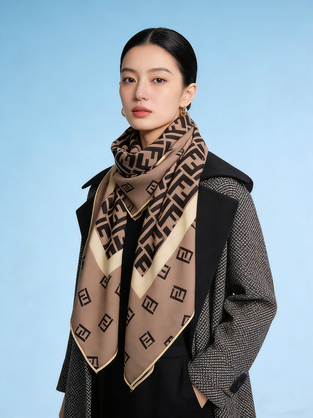 经典双F logo 遍布整条围巾丝绒材质 保暖性和手感都还不错哦秋冬必入 百搭款1962年，F公司聘用著