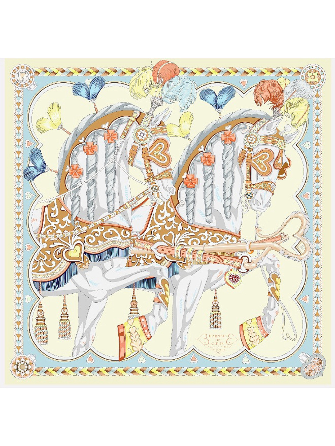 【双面同色】原单爱马仕140cm丝绒方巾💕 甜蜜的鞍具，装饰家芳登和佩西耶设计的一款餐盘增添骑士般的浪漫