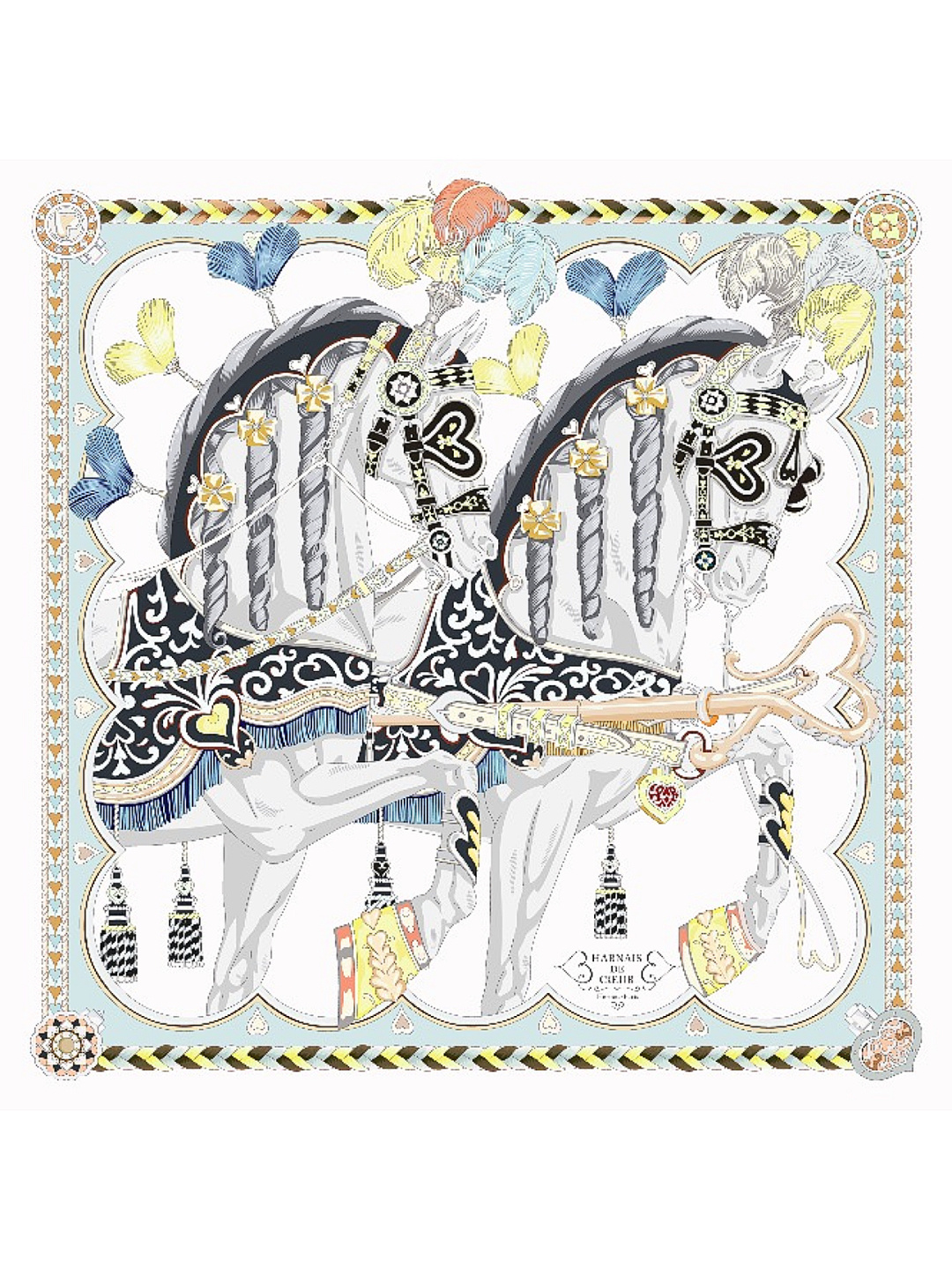 【双面同色】原单爱马仕140cm丝绒方巾💕 甜蜜的鞍具，装饰家芳登和佩西耶设计的一款餐盘增添骑士般的浪漫