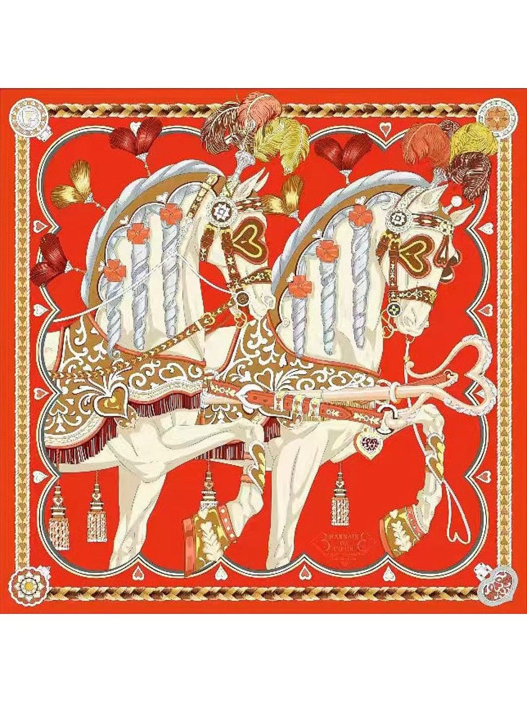 【双面同色】原单爱马仕140cm丝绒方巾💕 甜蜜的鞍具，装饰家芳登和佩西耶设计的一款餐盘增添骑士般的浪漫