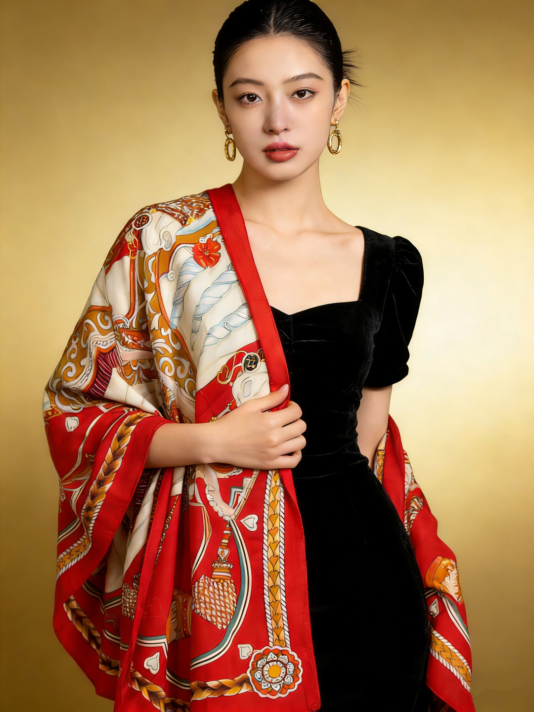 【双面同色】原单爱马仕140cm丝绒方巾💕 甜蜜的鞍具，装饰家芳登和佩西耶设计的一款餐盘增添骑士般的浪漫