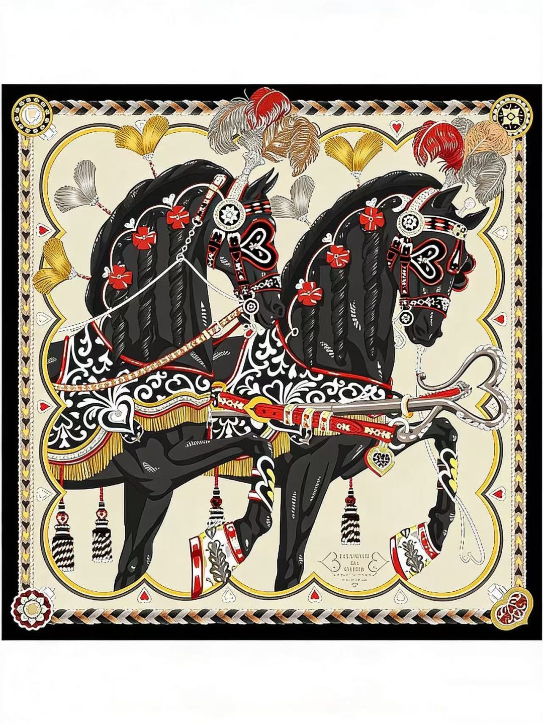 【双面同色】原单爱马仕140cm丝绒方巾💕 甜蜜的鞍具，装饰家芳登和佩西耶设计的一款餐盘增添骑士般的浪漫