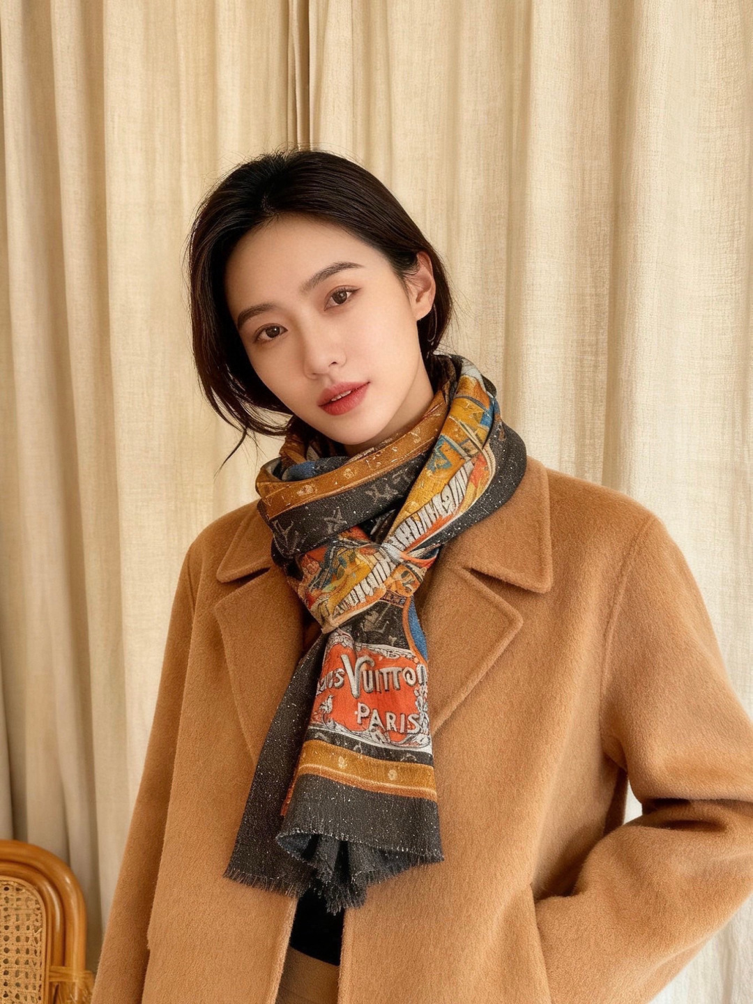 会发光发亮的围巾真心赞‼️驴家【L链条箱包花纹银丝长巾】银丝印花羊绒长巾，🌾新款方巾来撷Nouficel