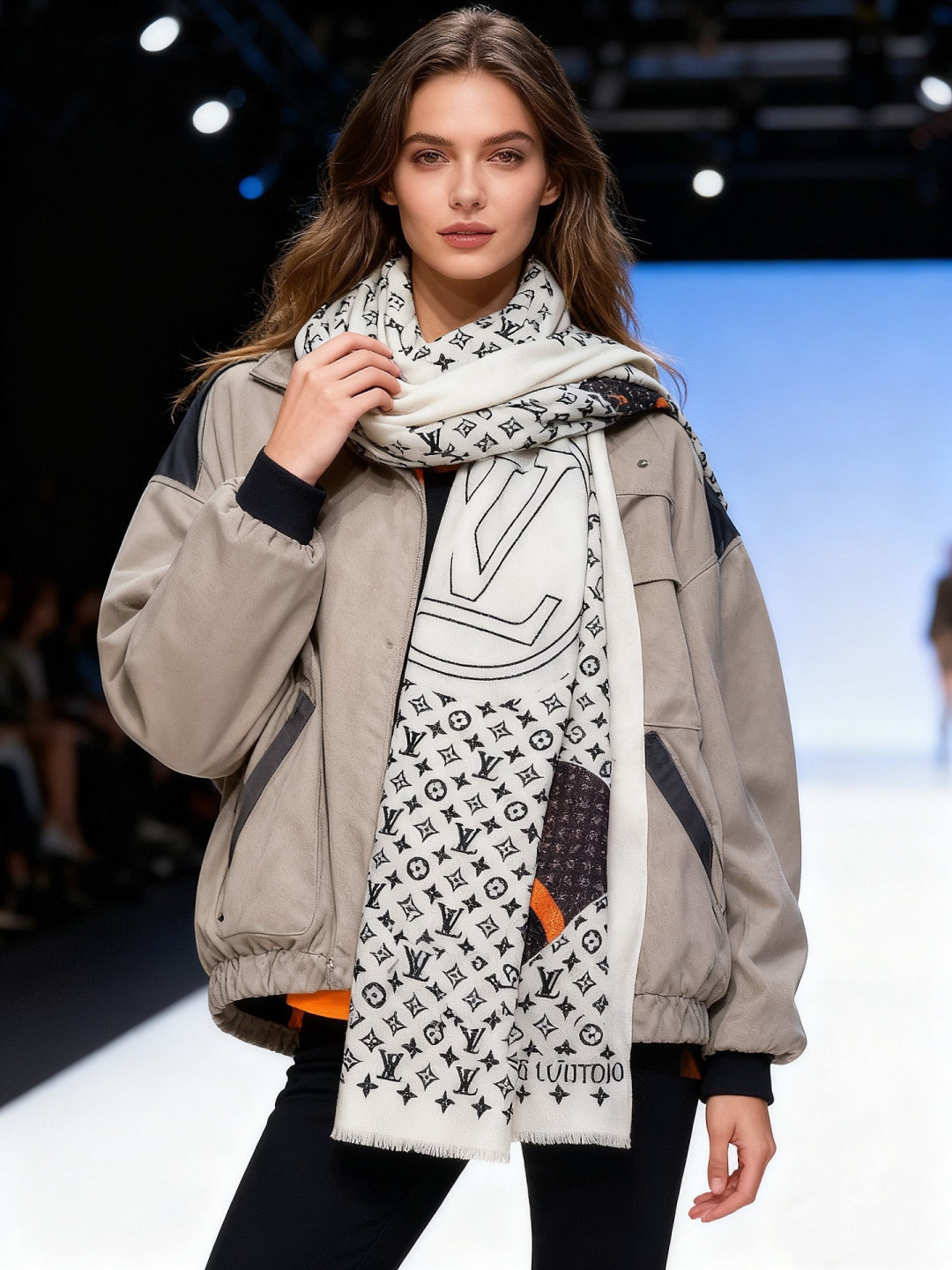 会发光发亮的围巾and Away 系列，致意路易威登的旅行传承。描绘 Monogram 载着路易威登手袋