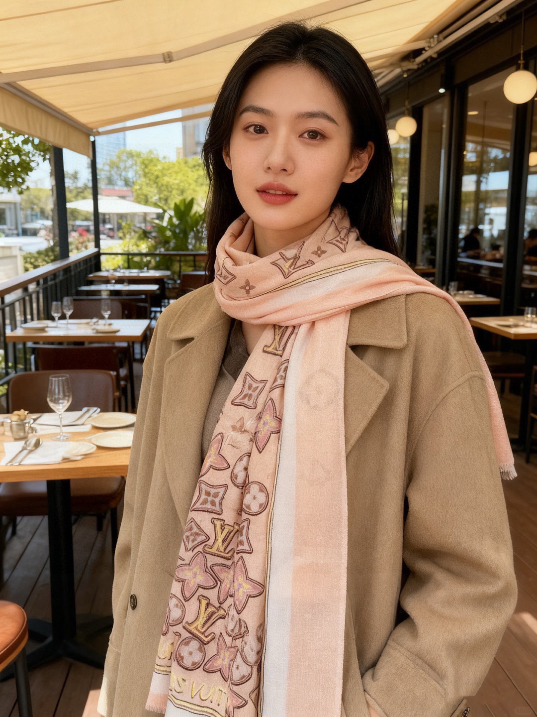 会发光发亮的围巾and Away 系列，致意路易威登的旅行传承。描绘 Monogram 载着路易威登手袋