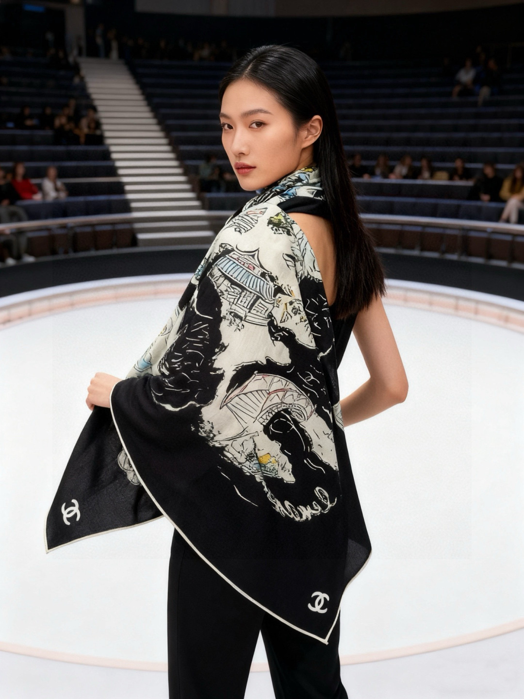 NO:678669,Chanel 25 Advanced Handicraft Series~~[140 top velvet double-sided shawls of the same color] The works of the 25 Advanced Handicraft Series are dreamy and very cinematic, inspired by the Chinese ebony lacquered screens collected by Gabrielle Chanel. On a screen in the study of her private apartment at No. 31 rue Cambon in Paris, the scenery of Hangzhou and the panoramic view of the legendary West Lake are depicted. In December last year, the press conference of this series was held at Hangzhou West Lake, inviting us to embark on a dreamy journey.  Ingredients 30% mulberry silk 70% cashmere Size 135*135 cm high version scarf, high version scarf, chanel, chanel, shawls19860909Chanel 25高级手工坊系列～～【140顶级丝绒双面同色披肩】 25高级手工坊系列作品梦幻而极具电影感,灵感来自嘉柏丽尔香奈儿收藏的中国乌木漆面屏风.在她巴黎康朋街31号私人寓所书房内的一面屏风上,描绘着杭州的风光与传奇西湖的全景.去年12月,本系列发布会于杭州西湖举行,邀请我们踏上一段梦幻的旅程. 成份30桑蚕丝70羊绒 尺寸135*135 cm高版本围巾,高版本围巾,chanel,chanel,shawls,scarf