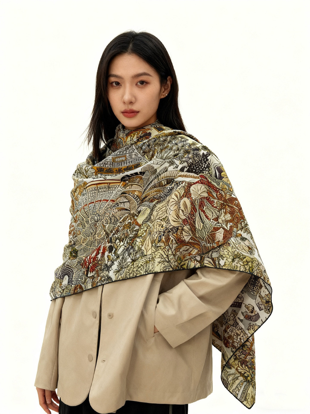 NO:678566,Be the first to arrive in the autumn and winter of 2025 [Double-sided velvet square scarf of the same color] Hand-rolled cashmere and silk blended shawl (70% cashmere, 30% mulberry silk) This shawl is made of classic cashmere and silk blended fabric, soft and light, easy to wear. A must-have for air-conditioned rooms!  Ideal for colder days or cooler nights. Dimensions 140x 140 cm | Due to the hand-rolled edges of this shawl, the dimensions may vary slightly from the stated size. High version scarf, high version scarf, real silk, shawls198609092025年秋冬抢先 上新【双面同色丝绒方巾】手工卷边山羊绒和真丝混纺披肩（70山羊绒,30桑蚕丝） 这款披肩采用经典山羊绒和真丝混纺面料,柔软轻盈,佩戴方便.空调房必备！寒冷时分或微凉夜间的理想之选. 尺寸140x 140厘米 | 由于这款披肩采用手工卷边,与标示的尺寸或会略有不同 高版本围巾,高版本围巾,real silk,shawls,scarf