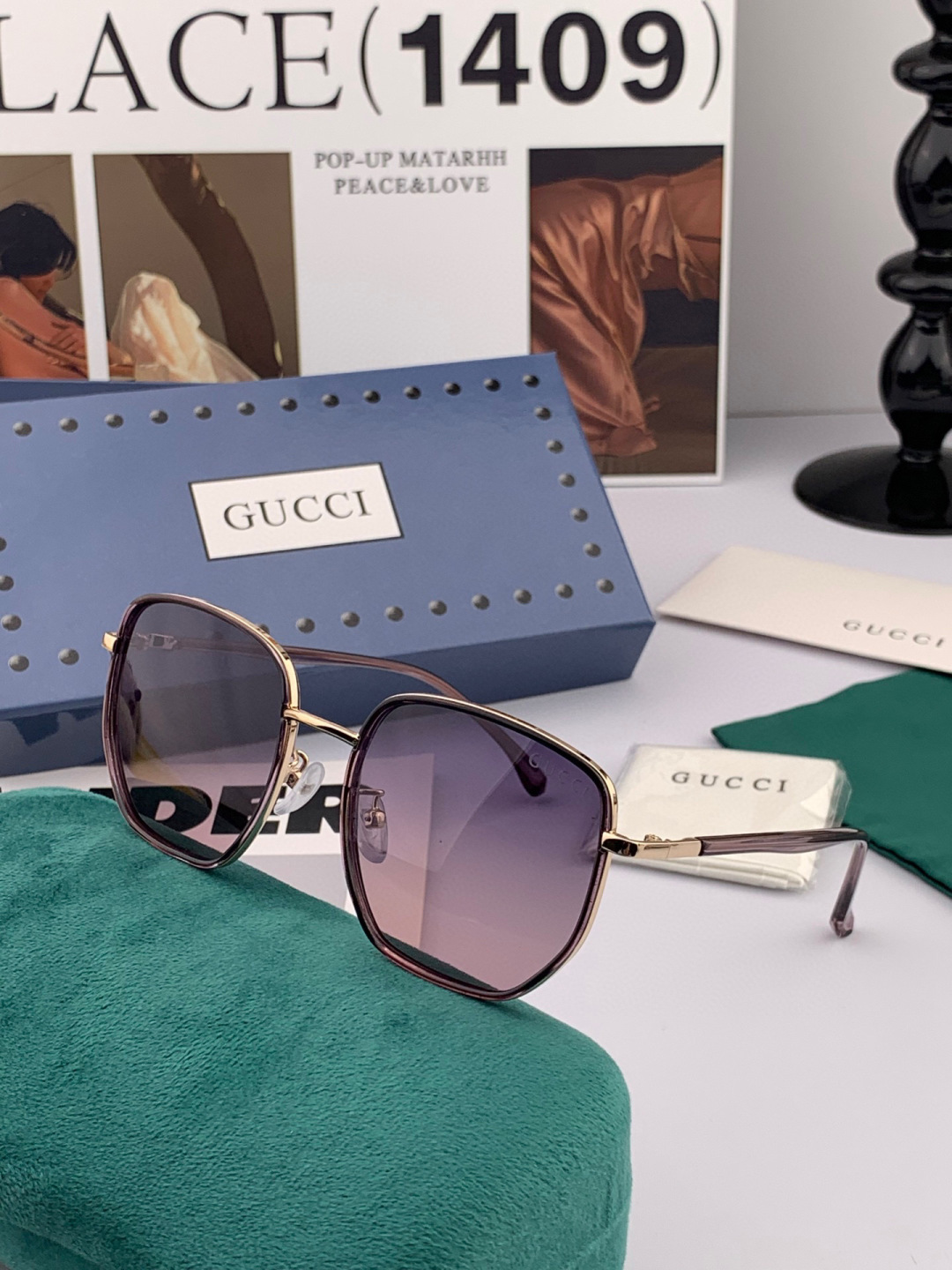 GUCCI 开春新款太阳镜 各路网红纷纷带起气场满分‼️ 俏皮甜美.上脸效果更佳.金属质感超好 型号：G