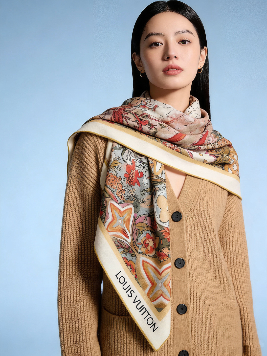 140双面丝绒披肩… LV手工卷边丝绒方巾（30%桑蚕丝70%羊绒）这款经典单品展现强大而迷人的女性魅力