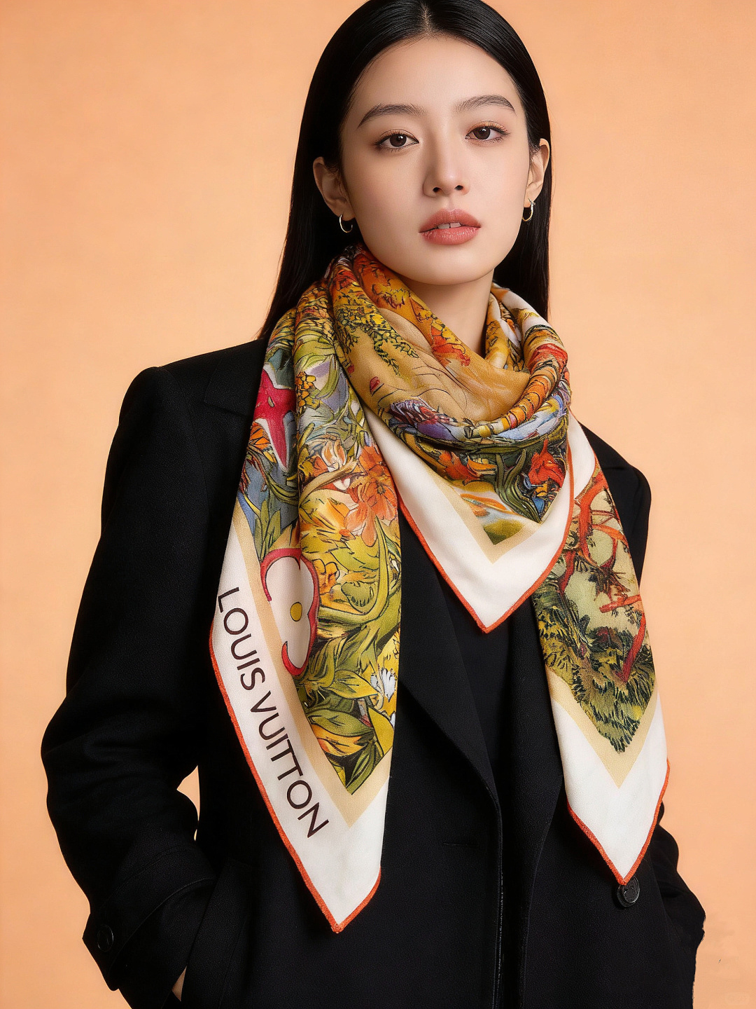 140双面丝绒披肩… LV手工卷边丝绒方巾（30%桑蚕丝70%羊绒）这款经典单品展现强大而迷人的女性魅力