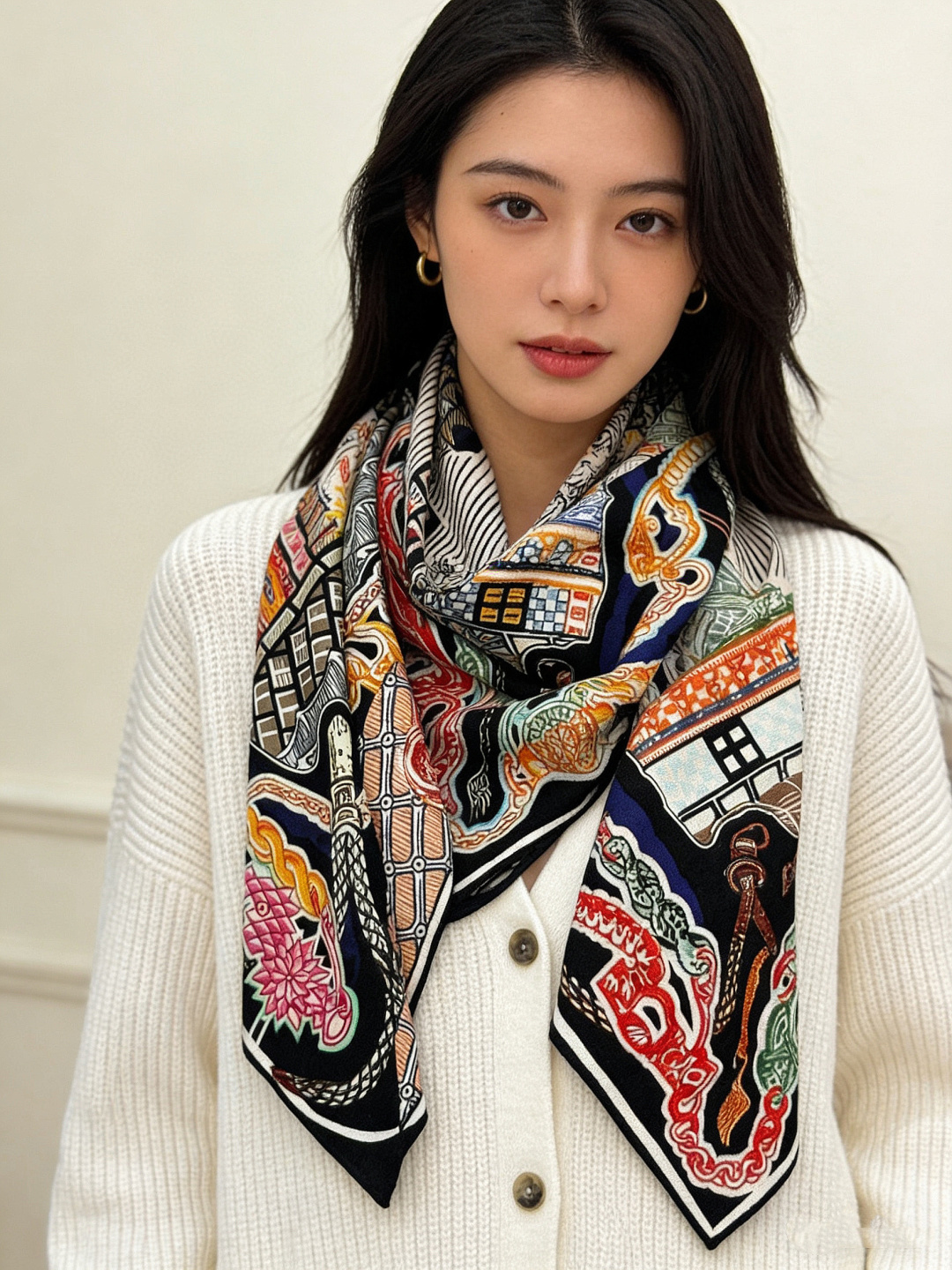 新款 秋冬搭配利器❗️顶级双面同色真丝羊绒披肩！！点睛精彩，图案和配色都超级喜欢，又一款双面配色工艺设计