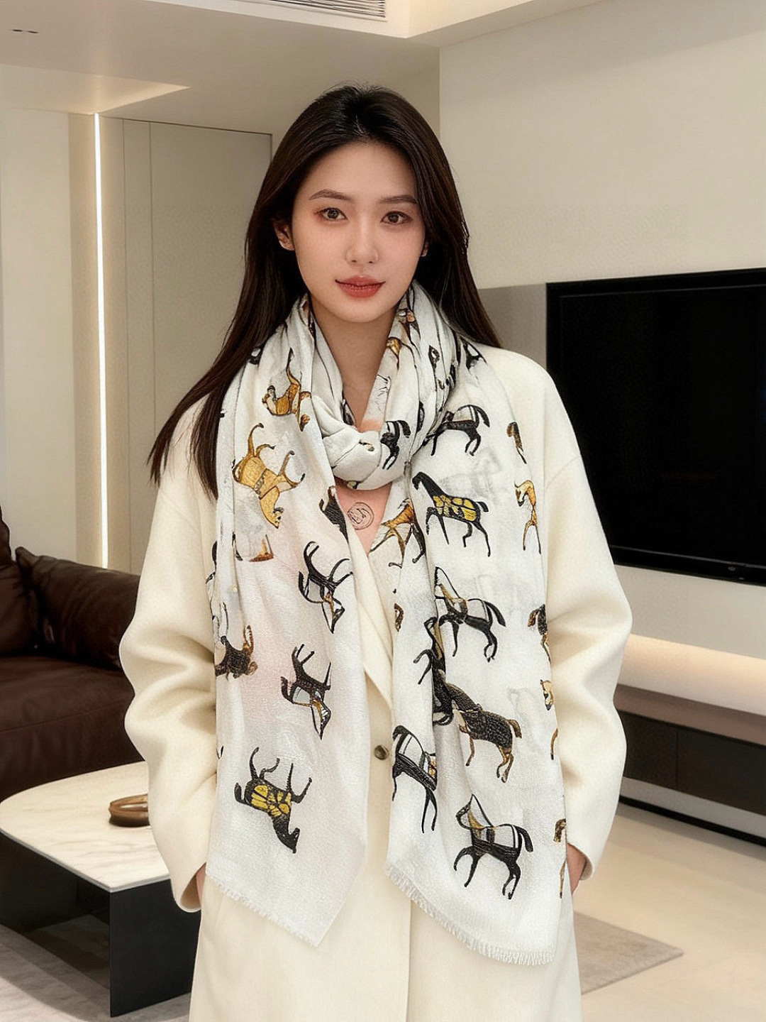 上新🌟 会发光发亮的围巾 💄💋新款客银丝+💖羊绒面料长巾 😘美翻了[流泪]H家【骏马披挂长巾】御用殿堂级