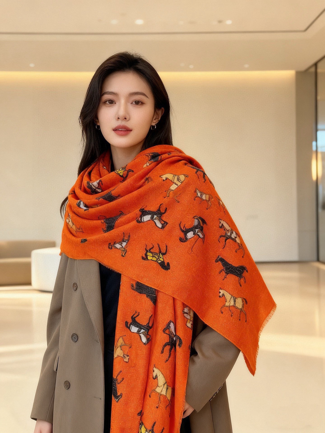 上新🌟 会发光发亮的围巾 💄💋新款客银丝+💖羊绒面料长巾 😘美翻了[流泪]H家【骏马披挂长巾】御用殿堂级