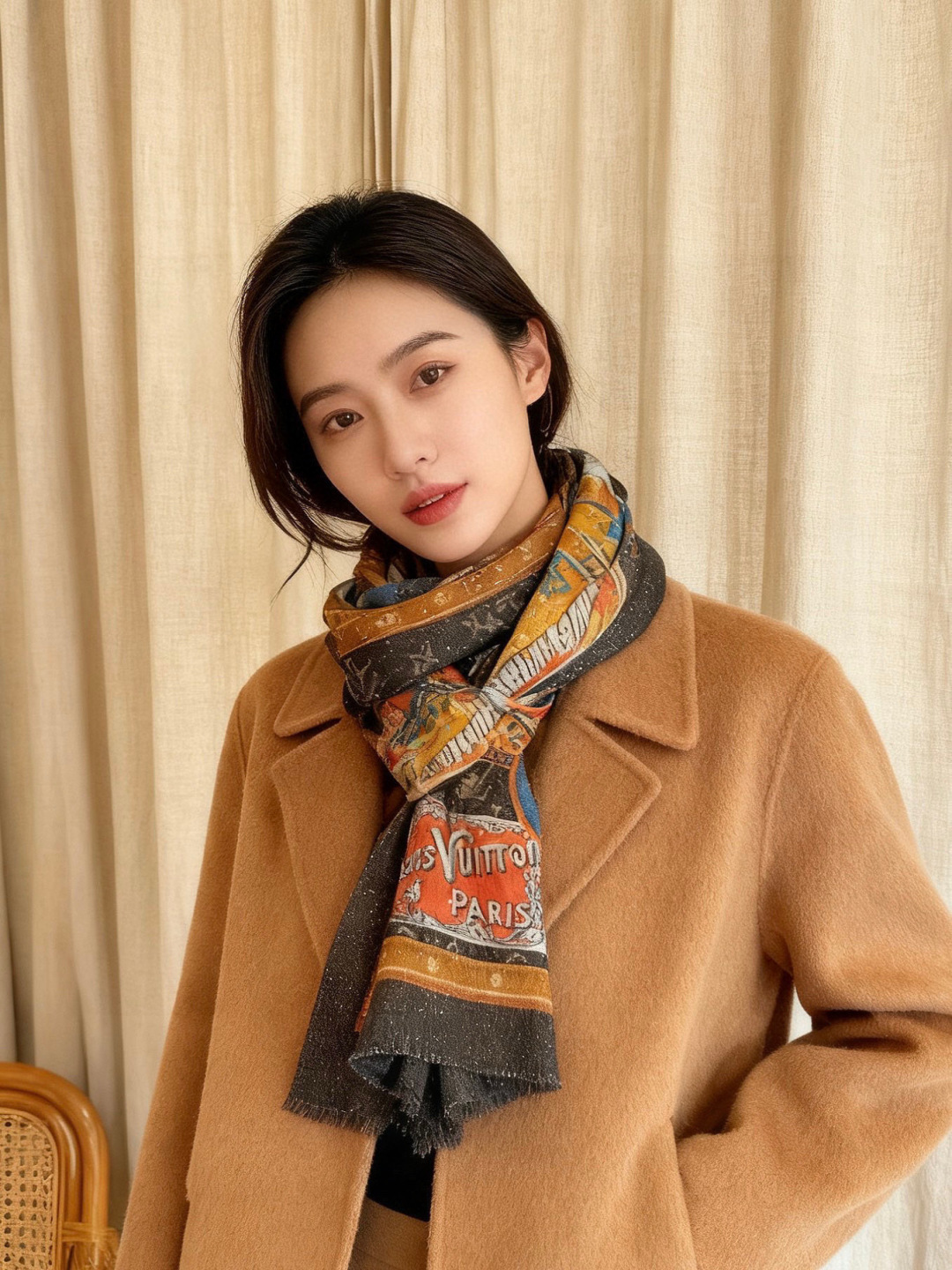 会发光发亮的围巾真心赞‼️驴家【L链条箱包花纹银丝长巾】银丝印花羊绒长巾，新款方巾来撷Nouficel 