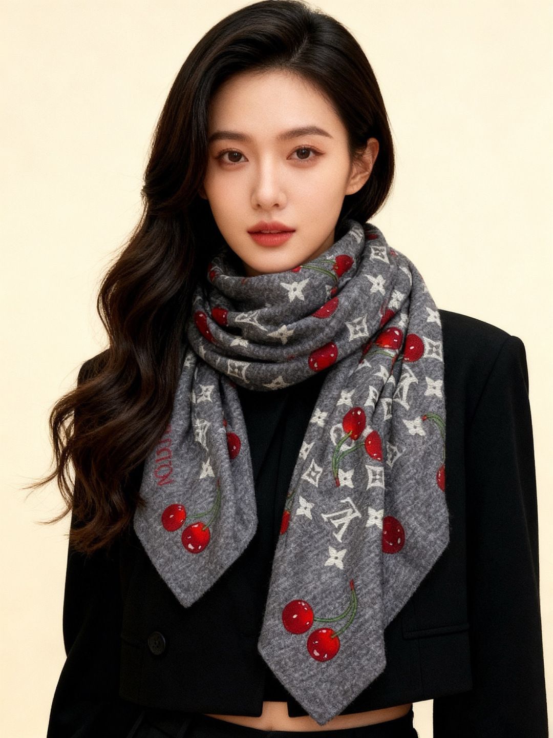 LV X TM MONOGRAMCERISE 140丝绒方巾【140双面丝绒同色】LV × TM Mon