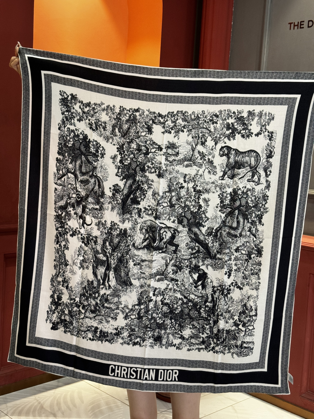 上新❤️ 𝐃𝐈𝐎𝐑 早春新款 《茹伊丛手绘方巾》size：110x110 cm 【双面同色丝绒方巾】一个