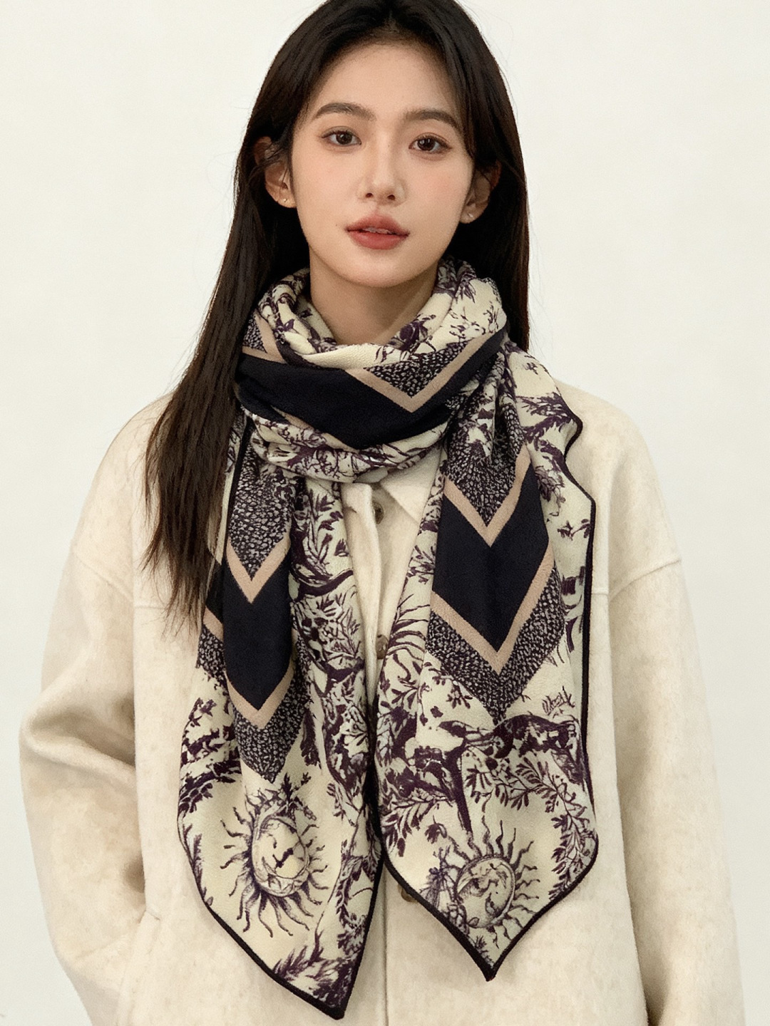 NO:728090,Fendi square scarf made of velvet. It adopts a customized 'Walking around Rome' pattern, inspired by the historical districts of Rome. The pattern design is based on micro FF, blending iconic brand elements with traditional elements, and decorated with the same color Pequin stripe color block border. VIP upper size 140*140cm, 70 cashmere 30 silk, double-sided high version scarf of the same color, high version scarf, fendi, real silk19860909Fendi方形围巾 丝绒材质.采用定制的“Walking around Rome”图案,灵感源自罗马的历史街区.图案设计以微型FF为背景,将标志性品牌元素与传统元素相融合,饰以同色系 Pequin 条纹色块边框. VIP们 上尺寸140*140cm,70羊绒30真丝,双面同色高版本围巾,高版本围巾,fendi,real silk,scarf